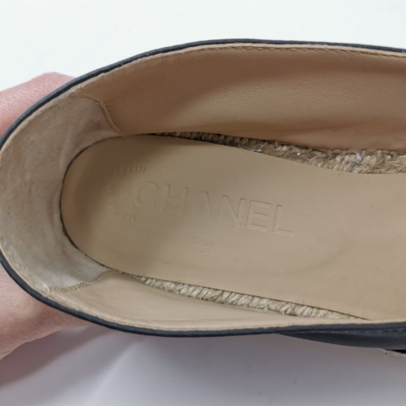 CHANEL Lambskin Espadrilles Logo Cap Toe Double Stack Flats - Picture 6 of 11